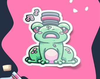 Cute Frog Stickers, Frog in Hat Sticker, Kawaii Frog, Funny Frog with hat, Frog Lover Gifts