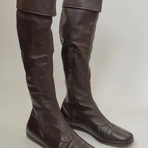 CHANEL Brown Leather Tall Boot W. Stacked Heel Sz. 39.5 at 1stDibs