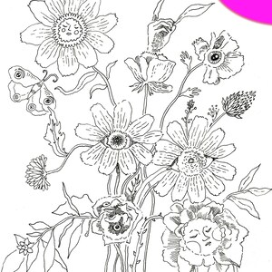 Surreal Flower Bouquet Line Art Colouring Page - Instant Download JPG - Printable Coloring Page