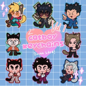 2" Catboy Double Sided Charms Trigun Yakuza Disco Elysium Ace Attorney DMC RE4