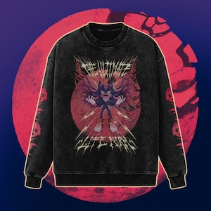 May include: Black sweatshirt with a distressed look featuring a graphic of Shadow the Hedgehog in his Super form with the text "The Ultimate Life Form" in a metal font.