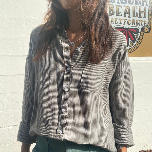 Linen panel stripes shirt