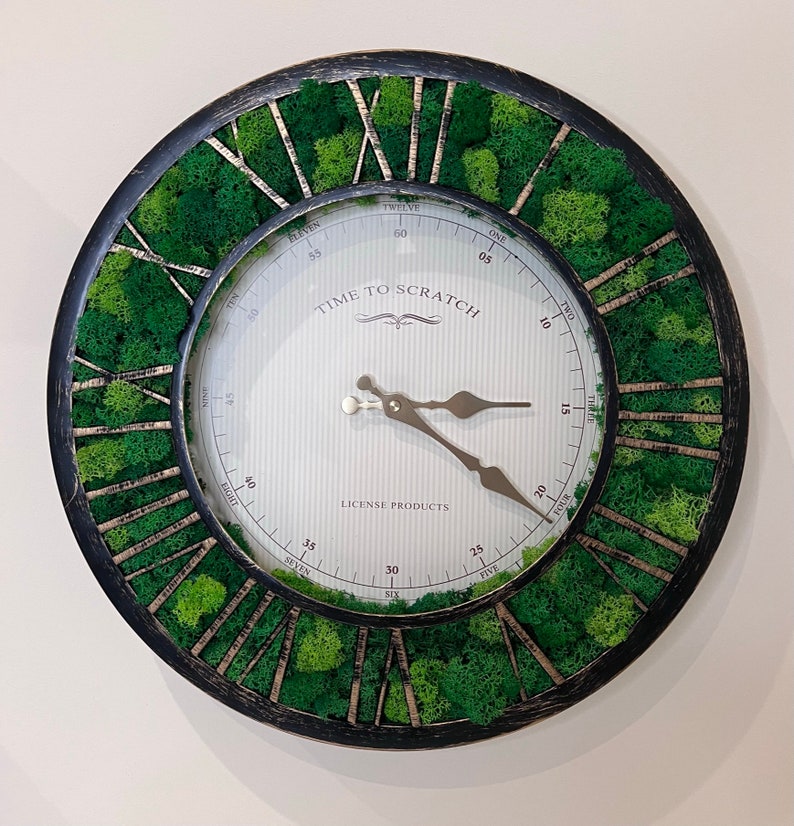 Moss Clock Moss Wall Art Wall Decor Vintage Round Clock With Moss Green