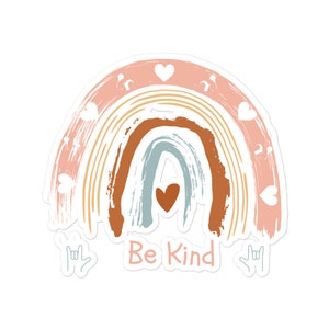 Cochlea Implant be kind Sticker mit Boho Regenbogen und Herzen Bubble-free Sticker