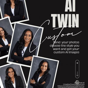 Custom AI Twin Packages Base  to Platinum Package Image Only or with video. No having to get dressed for photoshoot. Use in profile photos