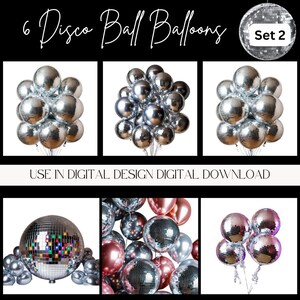 Téléchargement numérique de ballons de boule disco pour des invitations d'anniversaire de diva de patron, des conceptions, ajouter au téléchargement d'accessoire social de poteau d'invitation. Mélanger et assortir