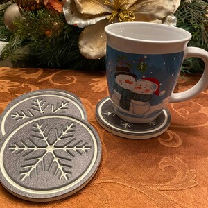 Snowflake Coaster Set, Winter Drink Coasters, Waterproof
