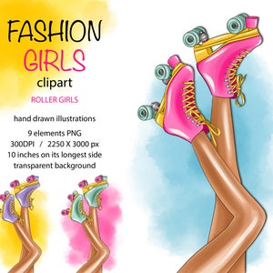 Fashion Roller Skates Girl PNG, Roller Skating Print, Sublimation Design, Roller Girl, Hand Drawn