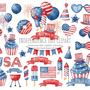 4th of July Independence day watercolor clipart, fourth of july, American celebration, party, Patriotic, USA clipart, Patriotic graphics PNG