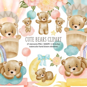 Watercolor bears clipart. Baby Shower Clipart, It's a Boy Clipart, It's a Girl Clipart, Woodland Nursery Clipart, Baby Bear, Nursery clipart