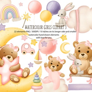 Orsi ad acquerello clipart 3, Clipart orsacchiotto carino, Baby Shower, È una ragazza Clipart, Woodland Nursery Clipart, Baby Bear, Nursery clipart