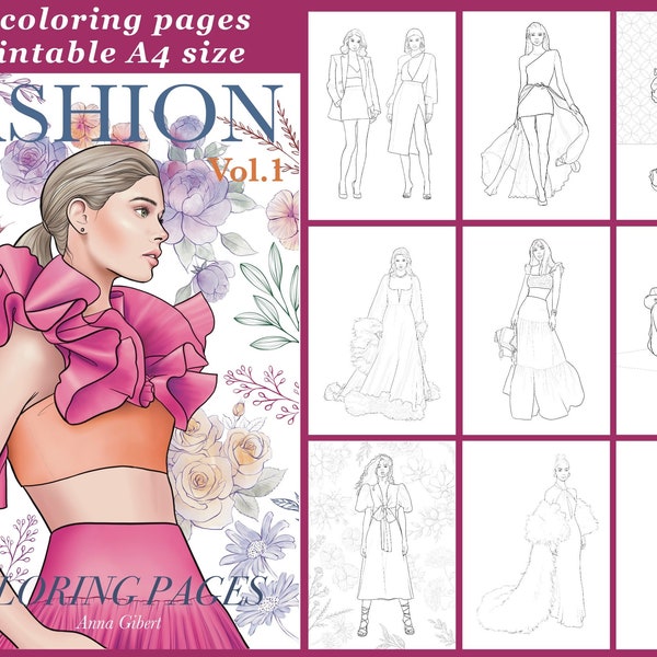 Fashion coloring pages, Adult printable coloring book, Fashion illustration coloring book for Procreate, Kids teen girl coloring pages