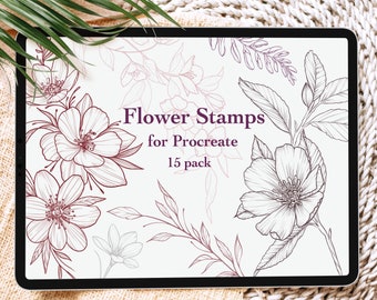 Flower Stamp Brushes for Procreate, Floral Stamps, Botanical Brushes Flowers, Bouquets and Leaves