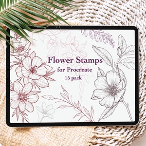 Flower Stamp Brushes for Procreate, Floral Stamps, Botanical Brushes Flowers, Bouquets and Leaves image 1