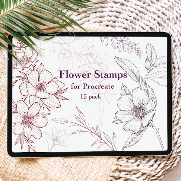 Flower Stamp Brushes for Procreate, Floral Stamps, Botanical Brushes Flowers, Bouquets and Leaves