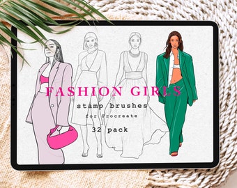 Fashion Girls Stamp Brushes for Procreate, Dressed Women Figures Stamps, Female Figures Brushes