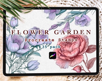 Flower Garden Procreate Stamps, Floral Brushes for Procreate, Botanical Stamps