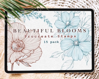 Beautiful Blooms Procreate Stamps, Flowers Brushes for Procreate, Botanical Stamps, Floral Brushes