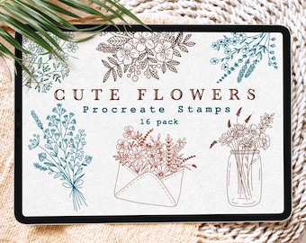 Cute Flowers Stamps for Procreate, Floral Stamp Brushes, Botanical Brushes Flowers and Bouquets