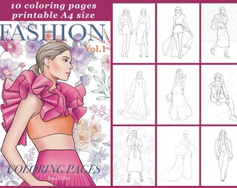Fashion coloring pages, Adult printable coloring book, Fashion illustration coloring book for Procreate, Kids teen girl coloring pages