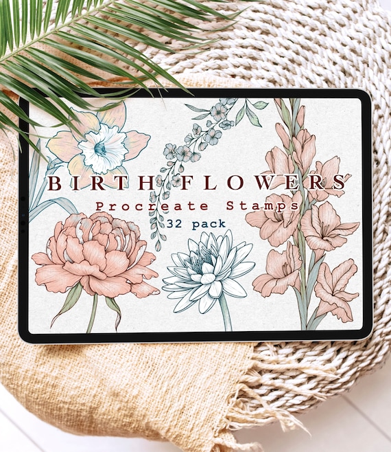 Birth Flowers Procreate Stamps, Floral Procreate Brushes, Botanical Stamps