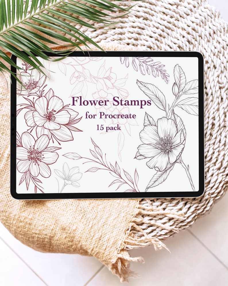 Flower Stamp Brushes for Procreate, Floral Stamps, Botanical Brushes Flowers, Bouquets and Leaves image 1