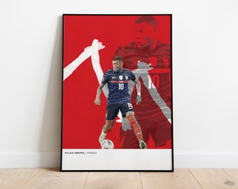 Pôster de Kylian Mbappé pela França: Design Moderno de Futebol (Download Digital)
