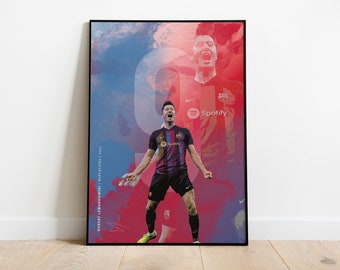Cartaz de futebol, Robert Lewandowski, cartaz de Barcelona, melhor presente, cartaz de design DIGITAL