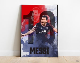 Lionel Messi - PSG, jogador de futebol, pôster impresso.