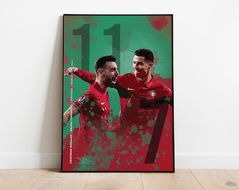 Cartaz de Futebol, Cristiano Ronaldo e Bruno Fernandes, Seleção de Portugal, Copa do Mundo, Cartaz DIGITAL,