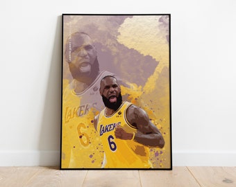 Pôster do LeBron James nos Lakers: Arte de parede esportiva moderna (Download digital)