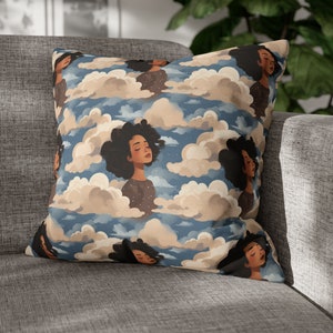 Throw Pillow / Pillowcase, African American Cushion, Girl in the Clouds Case / Cover with Zipper, Black Owned Shop, Black Owned Business