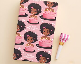 Pink Afrocentric Wrapping Paper for African American Girl Birthday Party Present Christmas Gift Wrap Paper Black Owned Shop Black Business