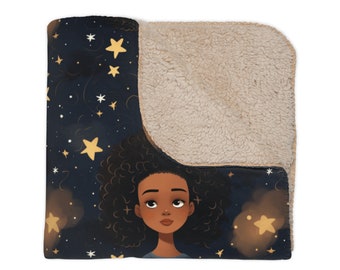 Jetée de fille afro-américaine dans les étoiles de la nuit, polaire sherpa/polyester, cadeau pour fille, boutique noire, entreprise noire