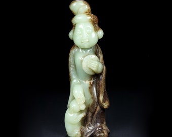 4505 Handgeschnitzte Statue aus Hetian-Jade von Frauen aus der Tang-Dynastie