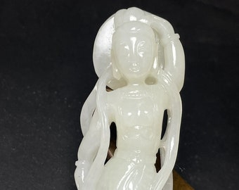 32166 Hetian white jade hand-carved flying sky fairy pendant