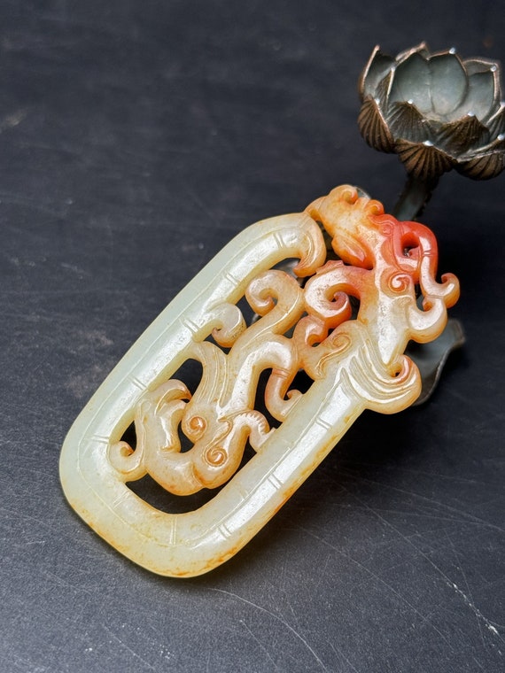 43331 Hetian jade hand-carved dragon and phoenix … - image 4