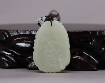 Chinese Hetian Jade Pendant w Fortune Kid & Characters