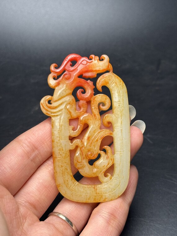 43331 Hetian jade hand-carved dragon and phoenix … - image 8