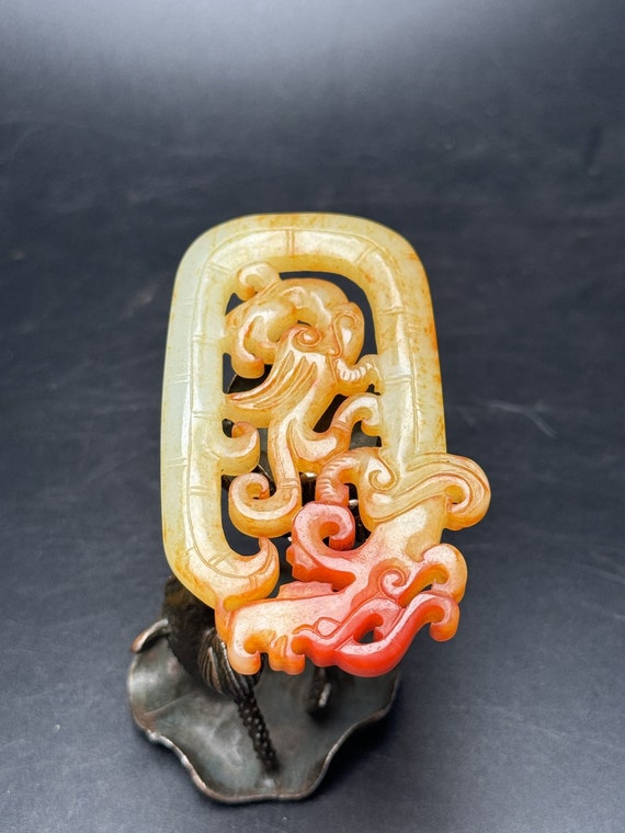 43331 Hetian jade hand-carved dragon and phoenix … - image 6