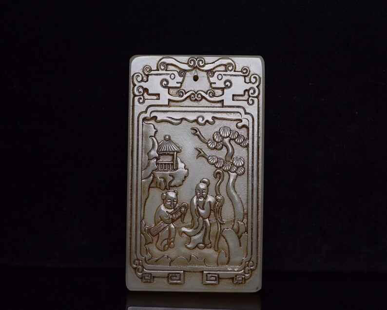 29304 Hetian jade pine tree and the shops old man jade bi pendant