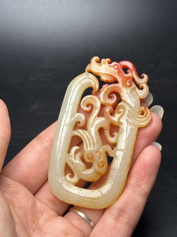 43331 Hetian jade hand-carved dragon and phoenix … - image 9