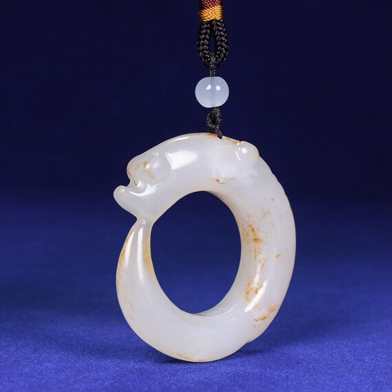 39037 Hetian white jade hand-carved dragon pendant - image 1