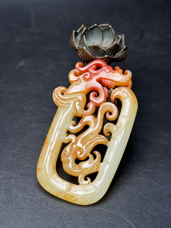 43331 Hetian jade hand-carved dragon and phoenix … - image 2