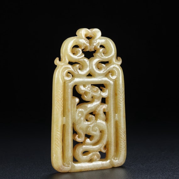 43347 Hetian jade hand-carved dragon and phoenix … - image 3