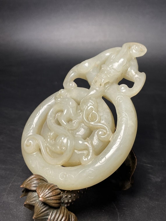 401192 Hetian jade hand-carved auspicious dragon … - image 5