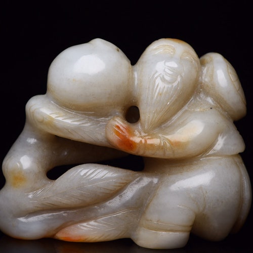 29241 Hetian jade hand-carved shops statues of the old man and peaches