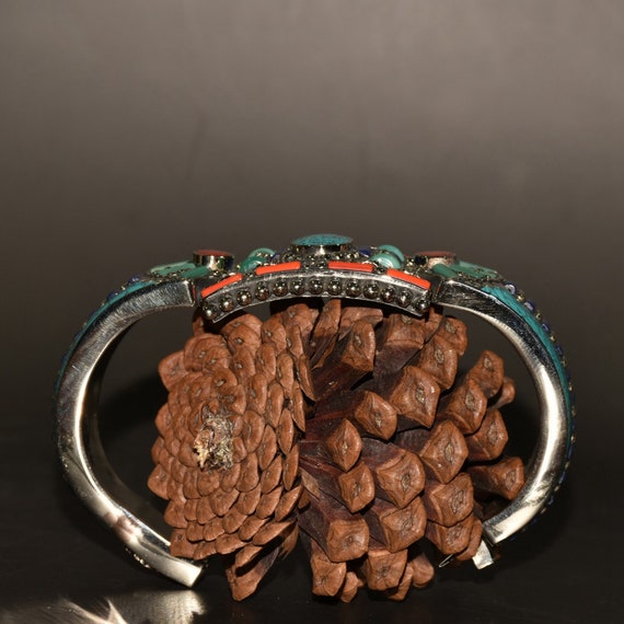 45128 Nepalese white copper inlay turquoise & lap… - image 9