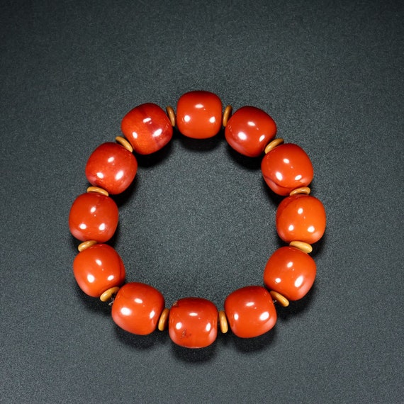 45135 Vintage chinese hetian jade beads bracelet - image 1