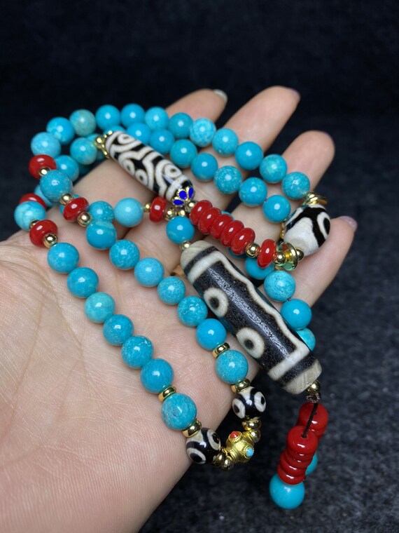 Vintage Natural Turquoise Beaded Devil Angel Necklace